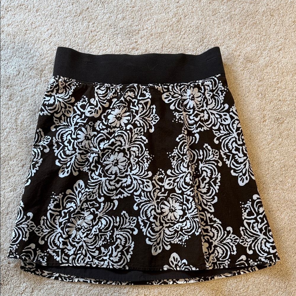 LOFT Brown and White Patterned A-Line Skirt